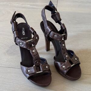 Fendi Dark Brown Leather Heels
